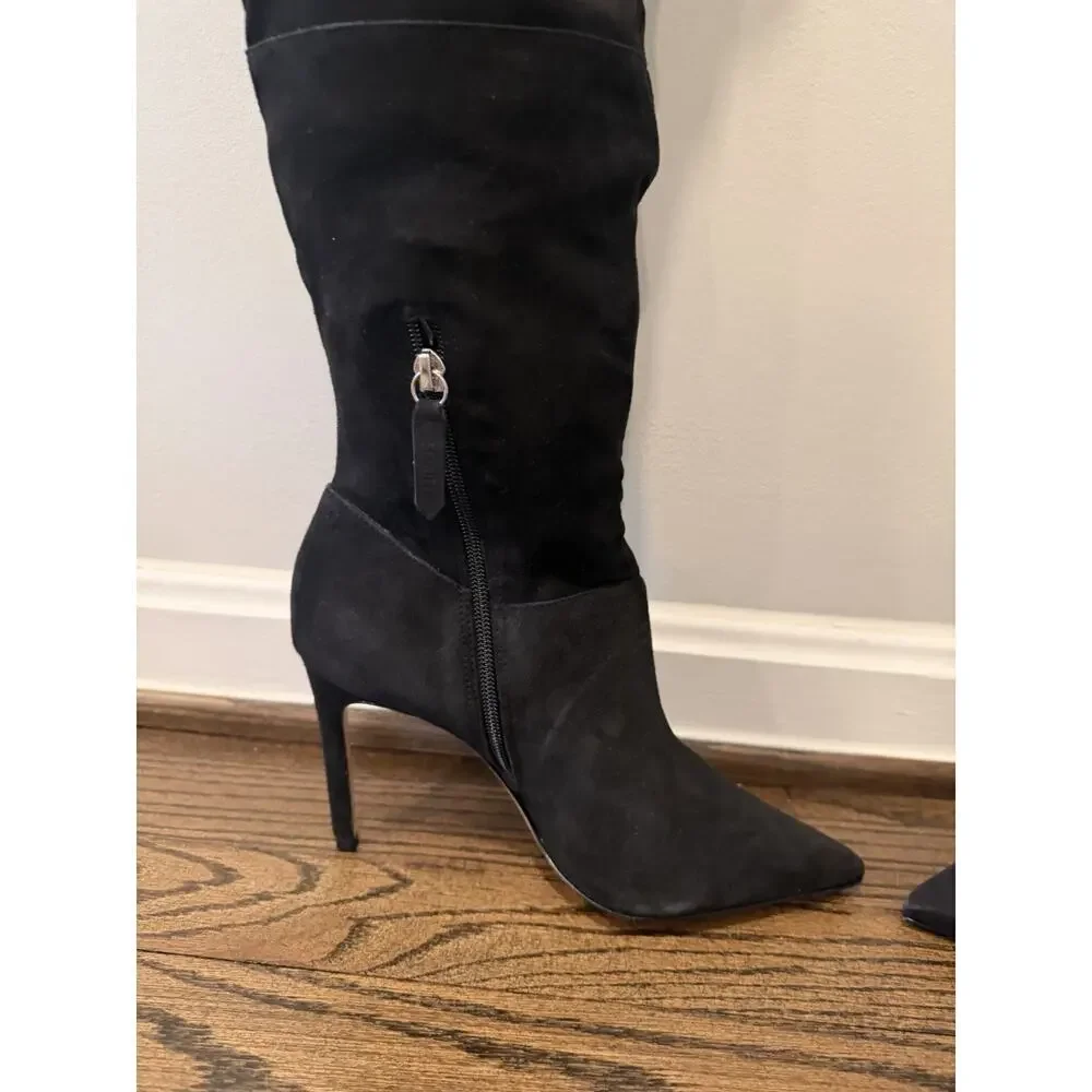 Schutz Ashlee Over The Knee Boots Black Suede Leather 8 NEW $238